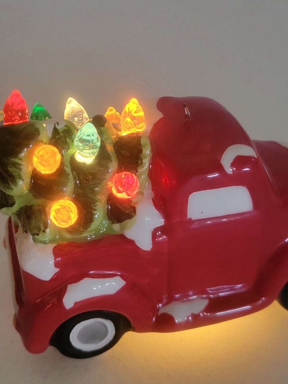 Red Ceramic Truck with Lighted Christmas Tree - Holiday Table Accent
